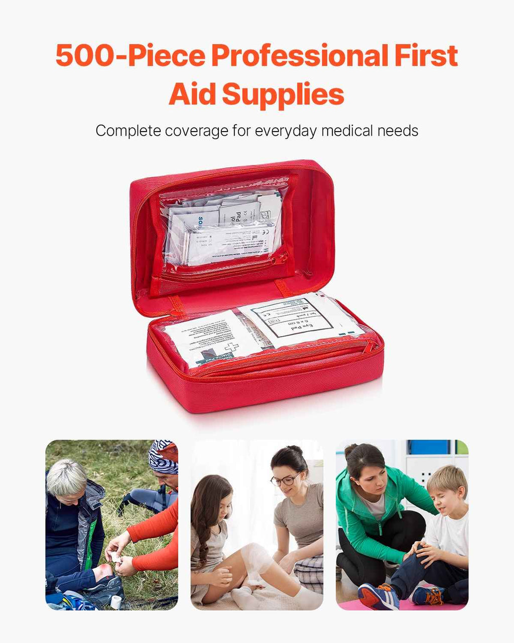 All-in-One 500-Piece First Aid Kit with Durable 600D Nylon Bag