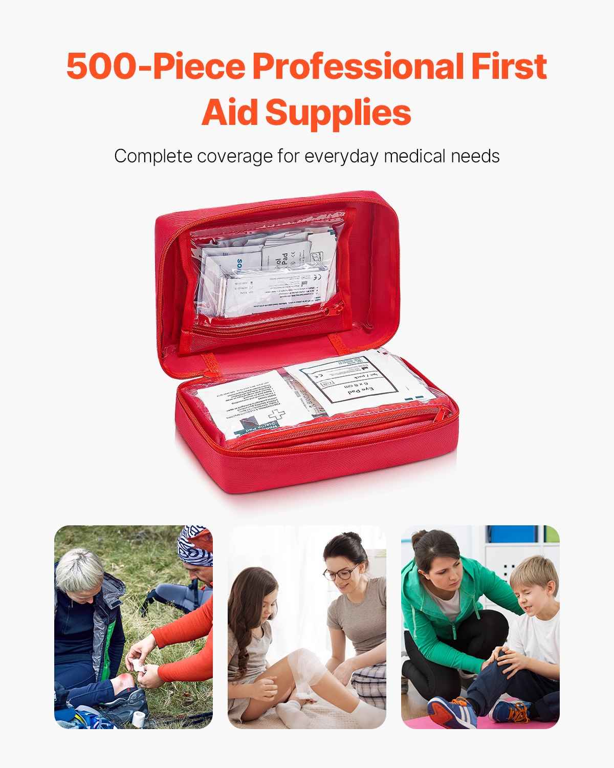 All-in-One 500-Piece First Aid Kit with Durable 600D Nylon Bag