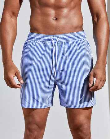 Men's 3D Striped Print Shorts Summer Casual Lightweight Beach Pants