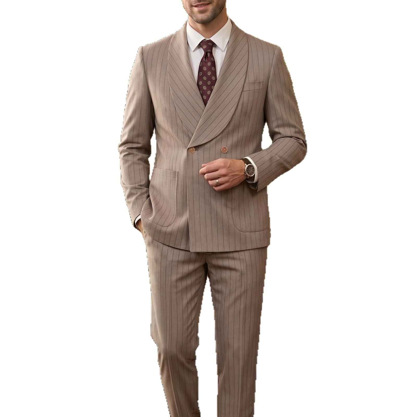 Men's Business Formal Double-Breasted Suit Set | Slim Fit Shawl Collar